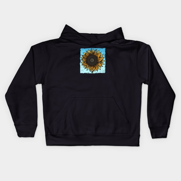 Summertime Sunflower Woodcut Kids Hoodie by LittleBunnySunshine